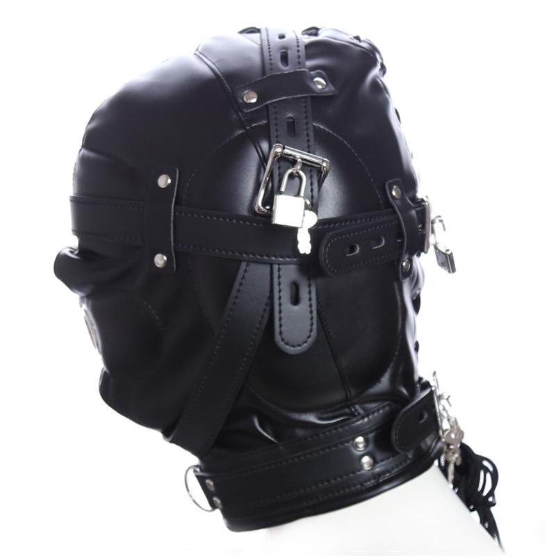 Товары для взрослых Головные уборы с завязанными глазами Дырявый рот Регулируемая маска Толстая кожа Черный Красный Капюшон Реквизит