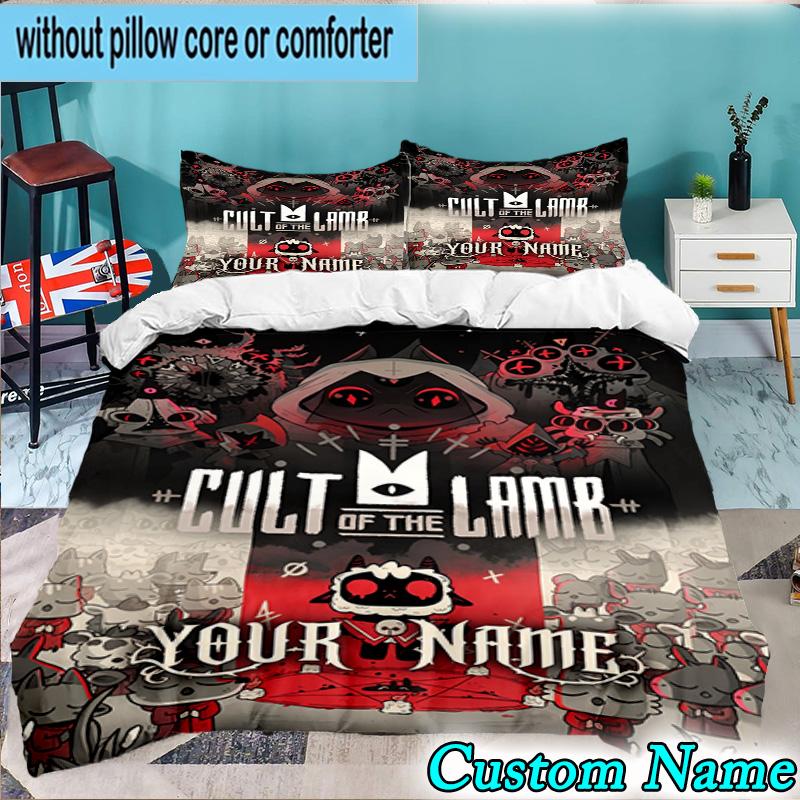 Custom Name 3PCS Cult Lamb Game Fantasy Bedding Set,Including Duvet Cover And 2pcs Pillowcases Perfect for Bedroom,Dormitory,Fan Christmas gift