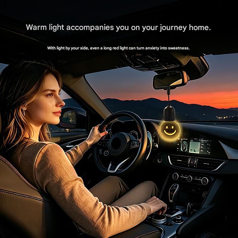 Car Rearview Mirror Pendant Decor LED Car Hanging Ornament Interior Ambient Lighting smiling face pendant For Long Trips Daily Use,1PCS