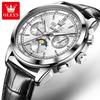 OLEVS 7117 New Men's Watches Perpetual Calendar Moon Phase Automatic Mechanical Watches for Man Leather Strap Waterproof Watches