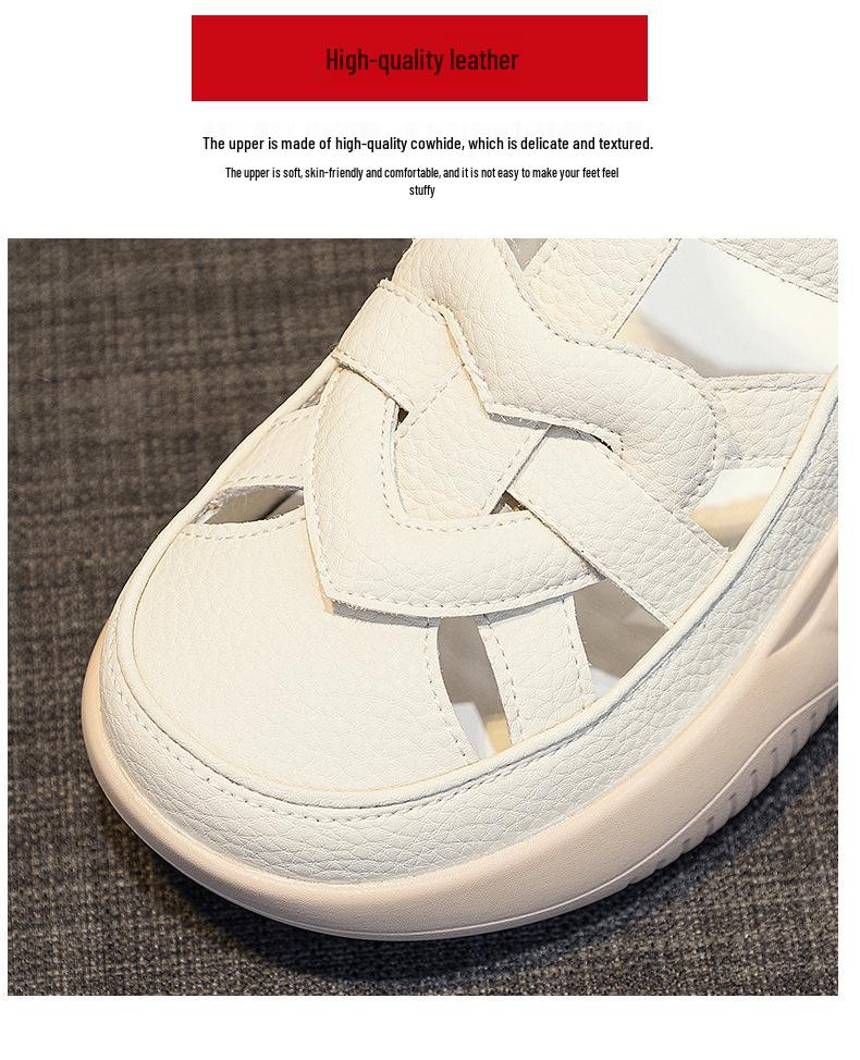 Женские кожаные сандалии на плоской подошве 2025 - Мягкая подошва, Повседневный стиль, Круглый носок, Цветной блок для пляжа и беременности