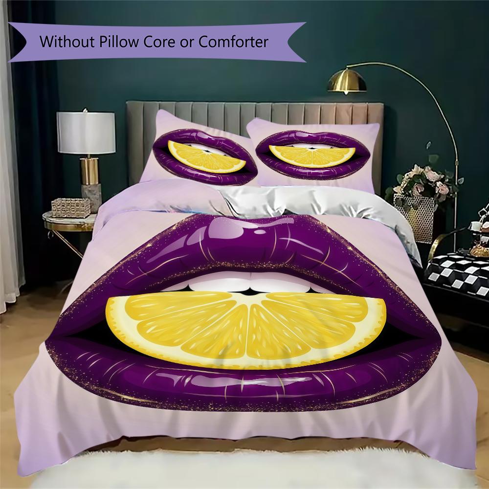 lips Pattern Bedding uilt Set uilt Cover Pillowcase Home Decoration Birthday Gift (1 * duvet cover + 2 * pillowcase without core)