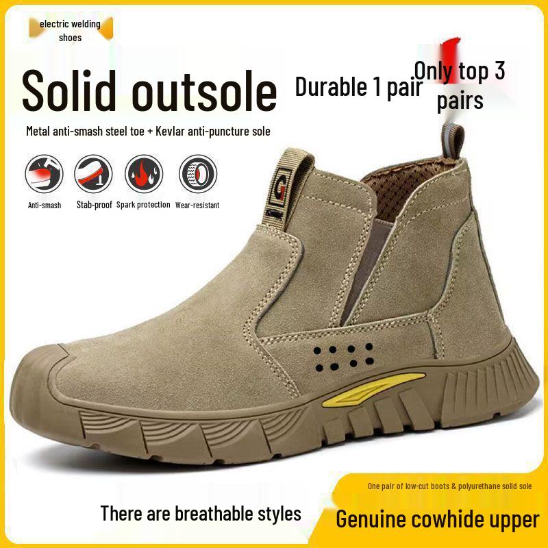 Мужские защитные сварочные ботинки со стальным подноском - Легкие, дышащие, с защитой от запаха, износостойкие, с мягкой подошвой и защитой от проколов.