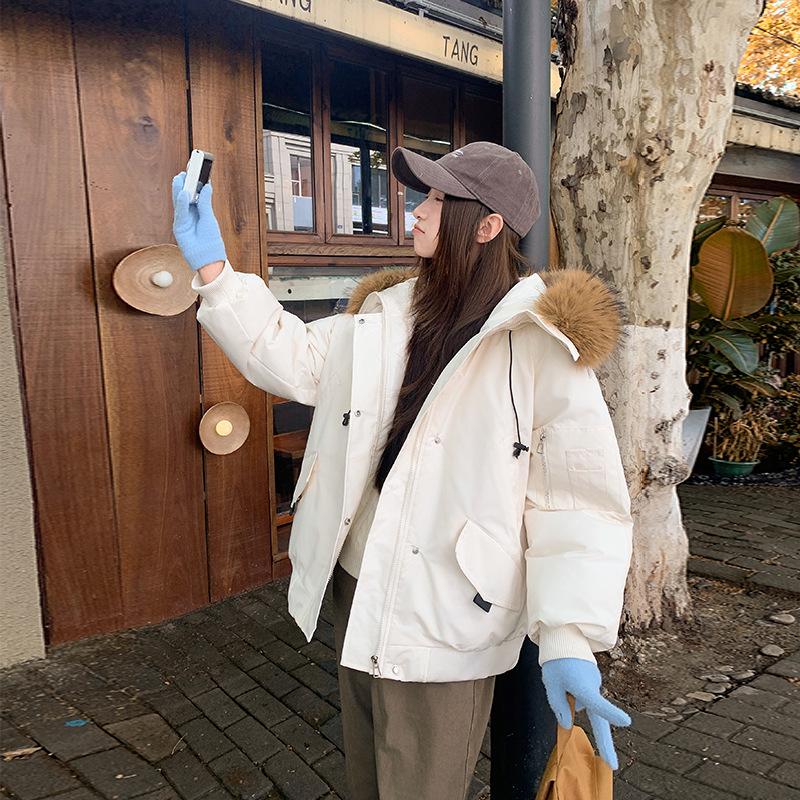 Women's Clothing Explosion American Retro Pie Overcomes Fur Collar Jacket Hooded Thickened Winter Down Cotton Jacket