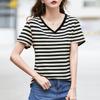 Летняя хлопковая футболка в Корейском стиле, женская повседневная футболка с v-образным вырезом, женская элегантная дышащая футболка с коротким рукавом Za, женские футболки