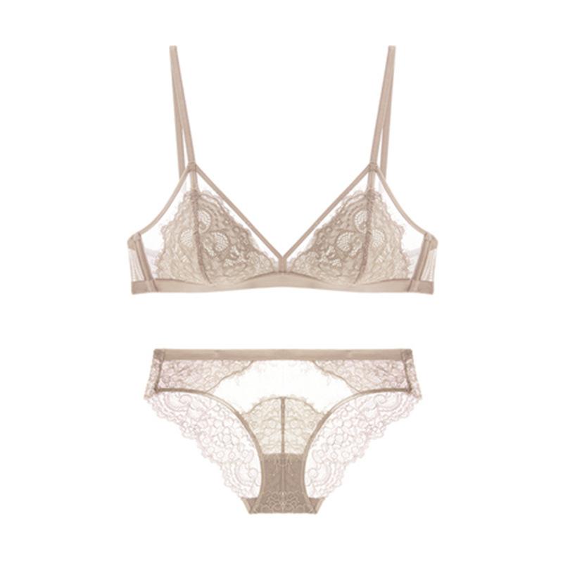 French no steel ring lace sexy pure desire underwear bra set bra thin triangle cup gather small chest