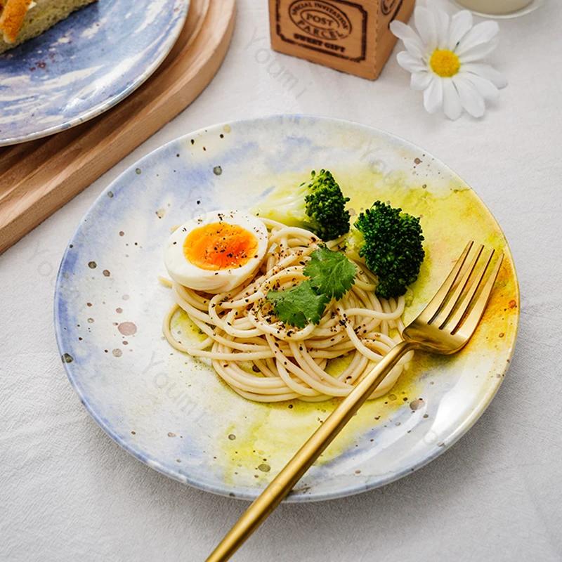 Стиль легкой роскоши Цветные керамические тарелки Ресторан Десерты Салатная тарелка Тарелка для вкусных блюд Креативная бытовая посуда