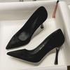 Comemore Black High Heels Women Pointy Head Professional Thin Heeled Single Shoes Female Sexy Suede Stiletto Party Dress Pumps
