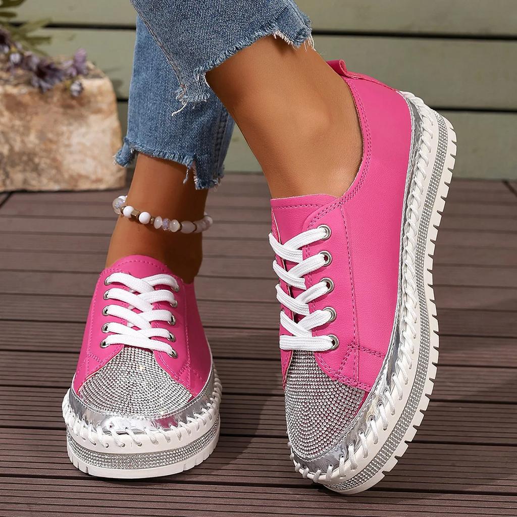Fashion Women Soft Bottom 2025 Fashion Casual Flat Anti Slip PU Leather Shoes Woman Thick Sole Lace Up Casual Shoes Plus Size 44