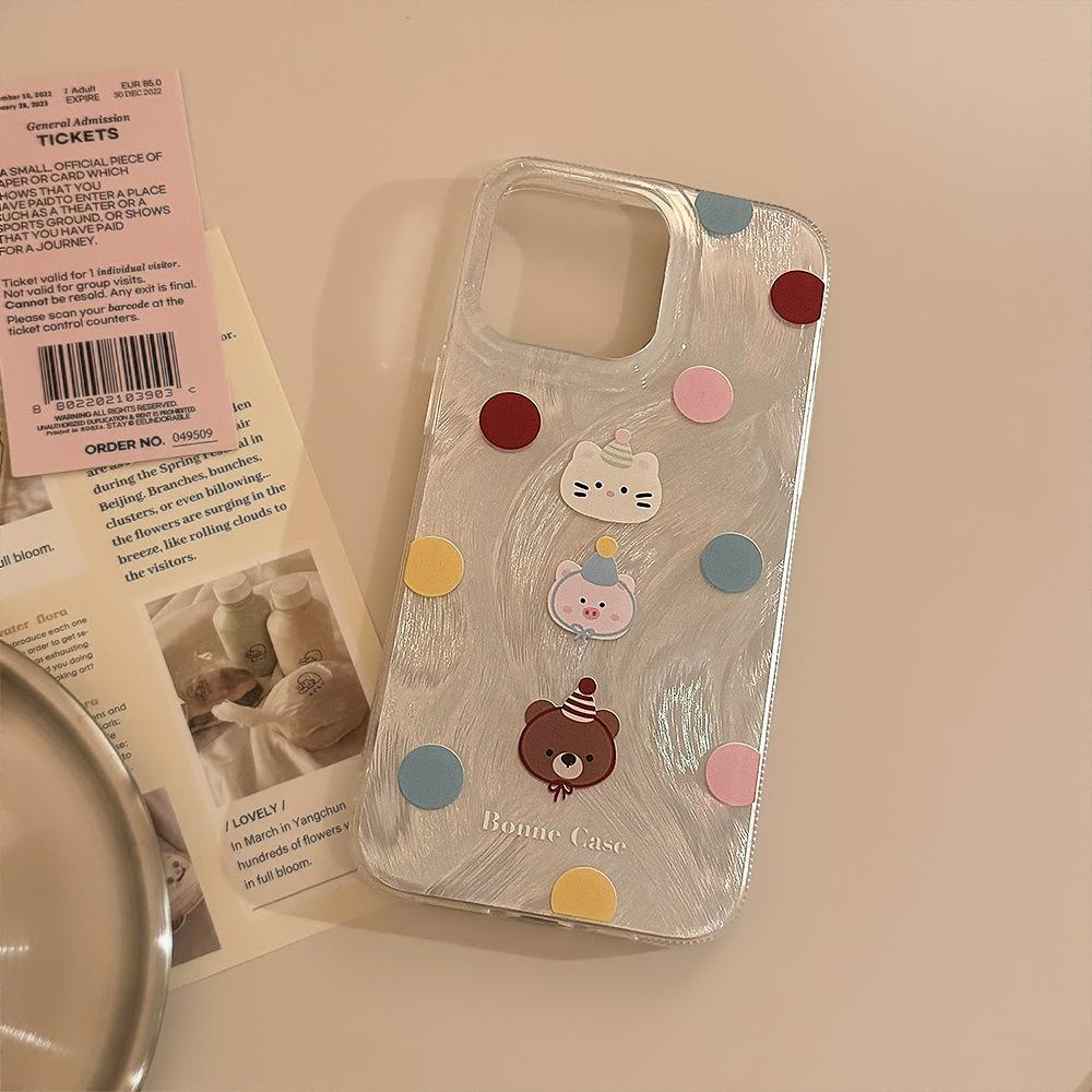 Colorful Dot Cartoon Mobile Phone Case Suitable for Apple 15 Feather Yarn Iphone16 Anti Fall 1214promax Laser