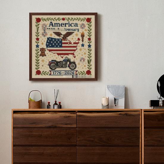 US 250th Anniversary Cross Stitch Kit DIY Needlepoint Starter Patriotic Commemorative Embroidery Pattern Keepsake Gift for Beginners Veterans Military