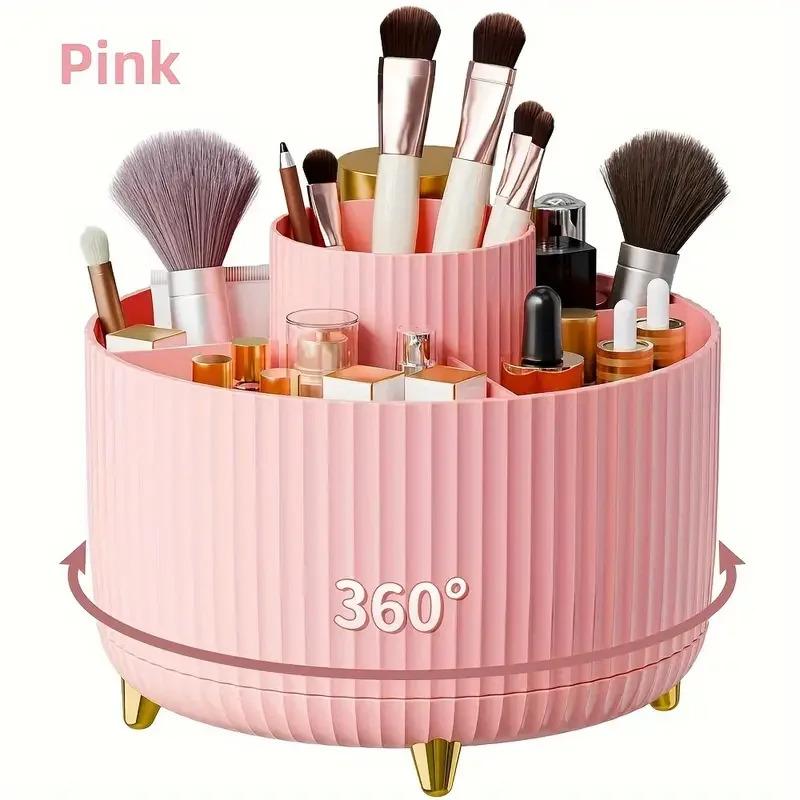 360 ° rotating 5 slot makeup brushes holder organizer multi-functional desk storage cosmetics storage for vanity desktop bathroo