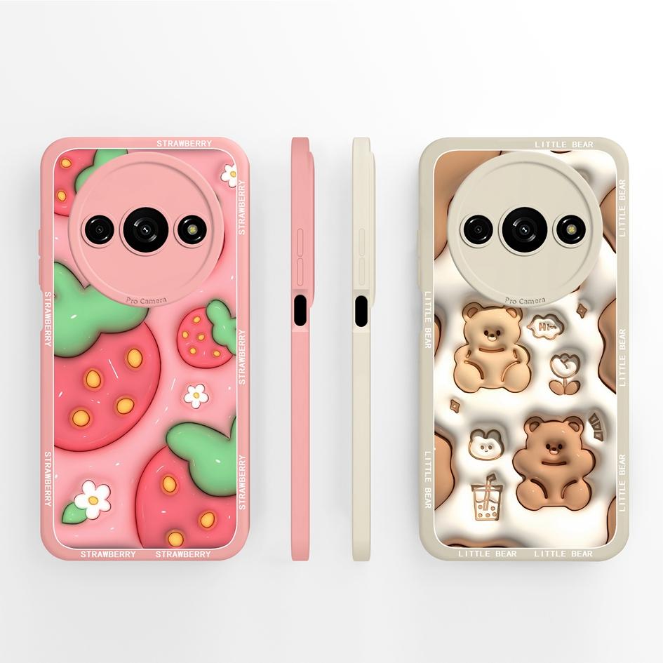 Милый клубничный и медвежий противоударный чехол из жидкого силикона для Redmi A1-A4