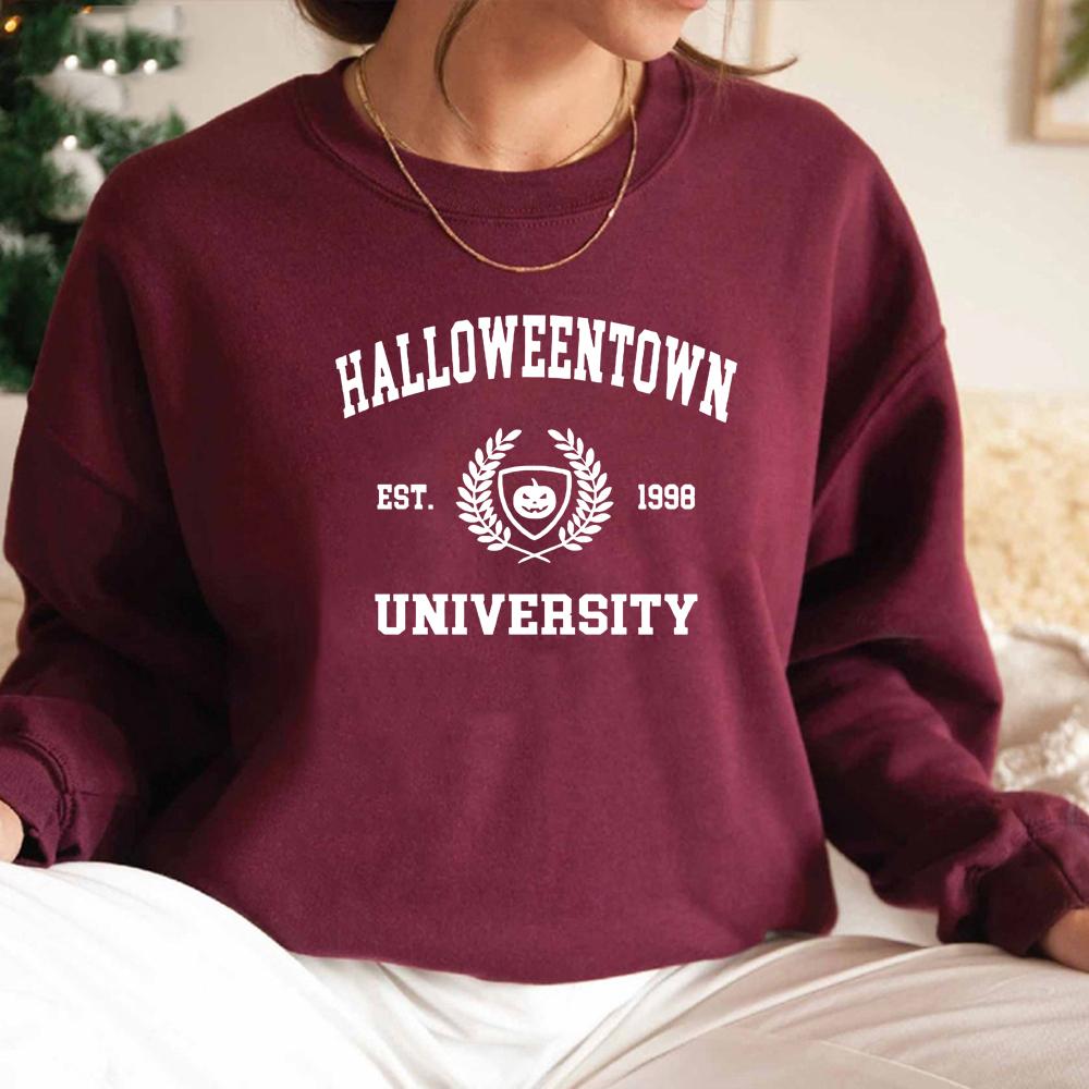 Толстовка с круглым вырезом Halloweentown University, толстовка с капюшоном на Хэллоуин, толстовки с капюшоном Pumpkin, женская осенняя толстовка с графическим принтом, повседневные топы-пуловеры