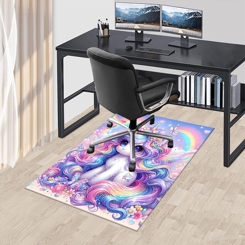 1pc Rainbow Unicorn Chair Mat - Anime Cartoon Design, Non-Slip Carpet for Office Chairs, Festive Gift, Suitable for All Seasons.H093