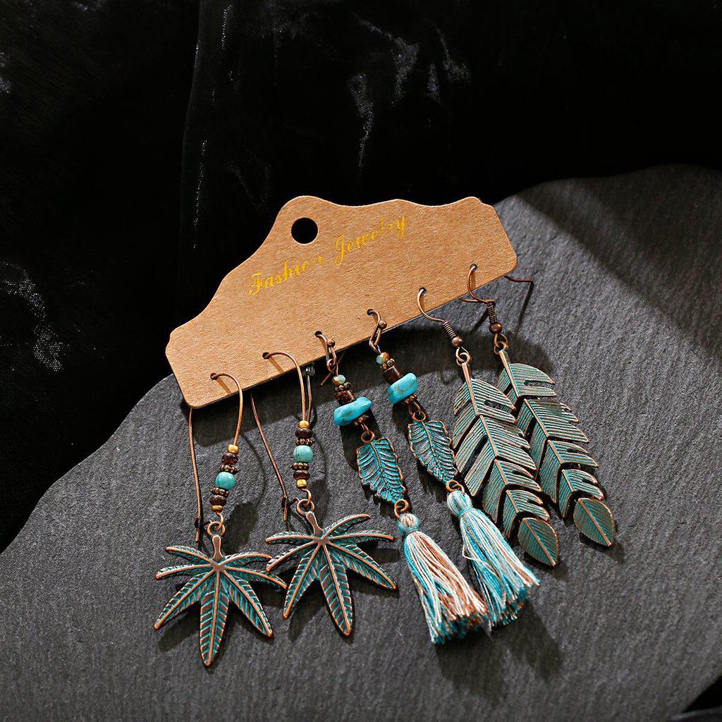 Bohemian Ethnic Retro Earring Set: 3-Piece Hanfu & Nepal Style for Women