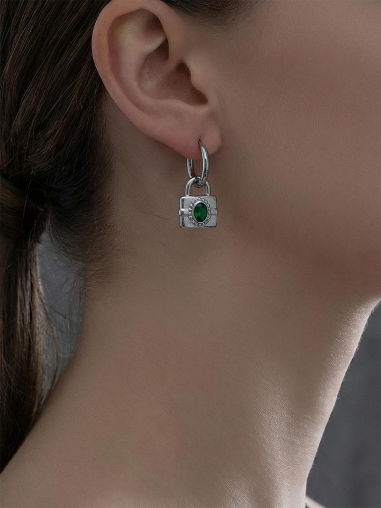 Zircon Inlaid Cross Lock Earrings - Stylish, Versatile Stainless Steel Pendant