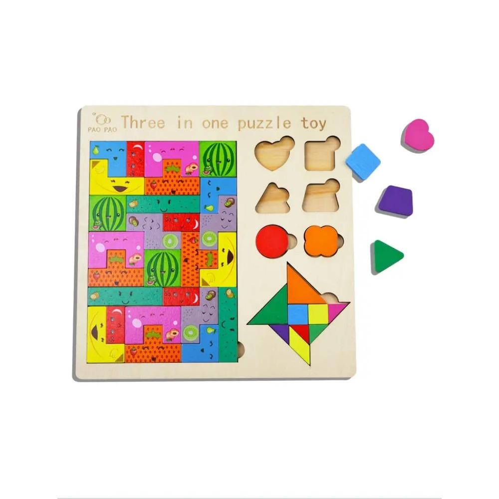 Деревянная игрушка-пазл 3 в 1, распознавание цвета и формы, развивающие игры для детей, деревянные пазлы, игрушки, танграмы для детей