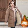 Thickened and Warm Mom Coat for Middle-aged Women Long Cotton Jacket with Fleece for Women