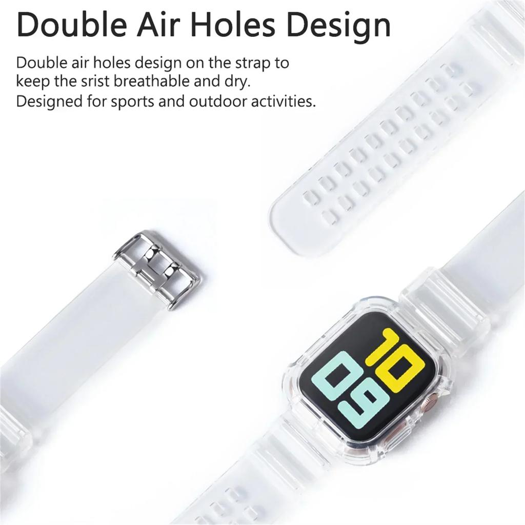 Чехол+Ремешок для Apple Watch Band 46мм 40мм 45мм 41мм 42мм 38мм Аксессуары Прозрачный Силиконовый Браслет iWatch series 10 9 8 6 7