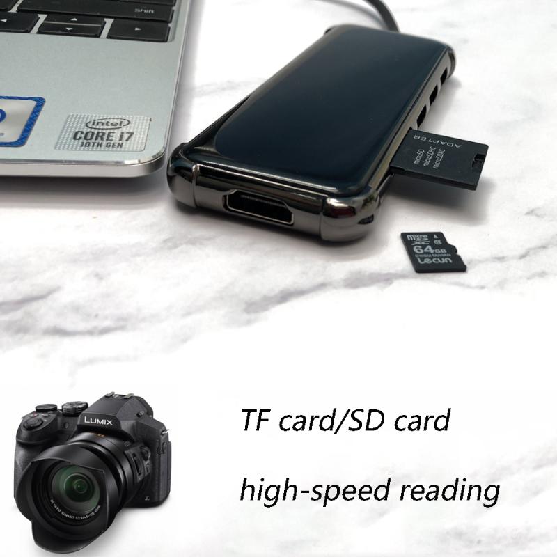 Металлический тип C к HDMI-совместимому адаптеру 4K 6-в-1 с высокоскоростным интерфейсом Type-c для док-станции