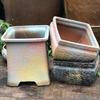 Yixing Handmade Square Mouth Coarse Pottery Planter - Large Succulent Flower Pot with Old Branch Design and Jade Pendant.