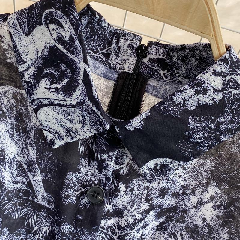 RUGOD Лето 2022, новое легкое платье с короткими рукавами и лацканами, в знакомом стиле, длиной выше колена с ретро-принтом, элегантное длинное платье с большой талией