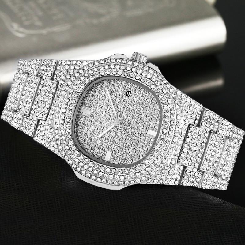 Hiphop Super Cool Hiphop Diamond Watch Rap Men's Quartz Strap Calendar Full Star Steel Strap Full Diamond Watch