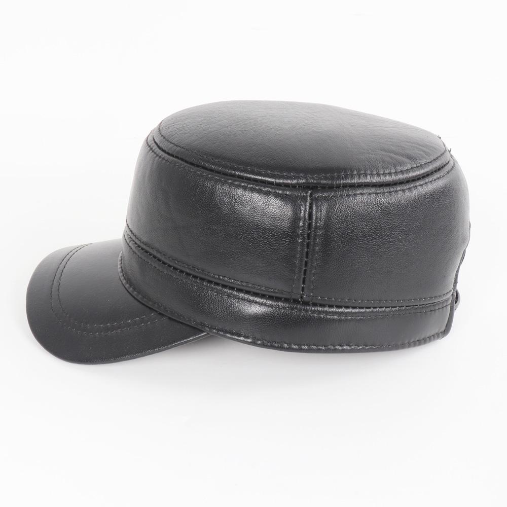 Men Fashion Genuine Cowhide Leather Baseball Cap Casual Real Leather Hat Autumn Winter Real Cowhide Leather Ear Protection Caps