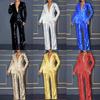 2025 Summer Jumpsuit New Women's Long-sleeved V-neck Sequined Jumpsuit Two-piece Set