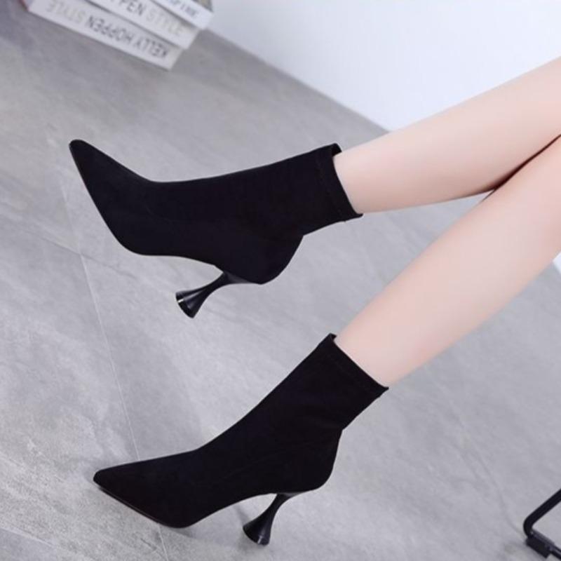 Сексуальные ботильоны с острым носком, женские короткие туфли на очень высоком каблуке, женские ботильоны на каблуке, горячее предложение, новая рок-мода, зима 2024 года