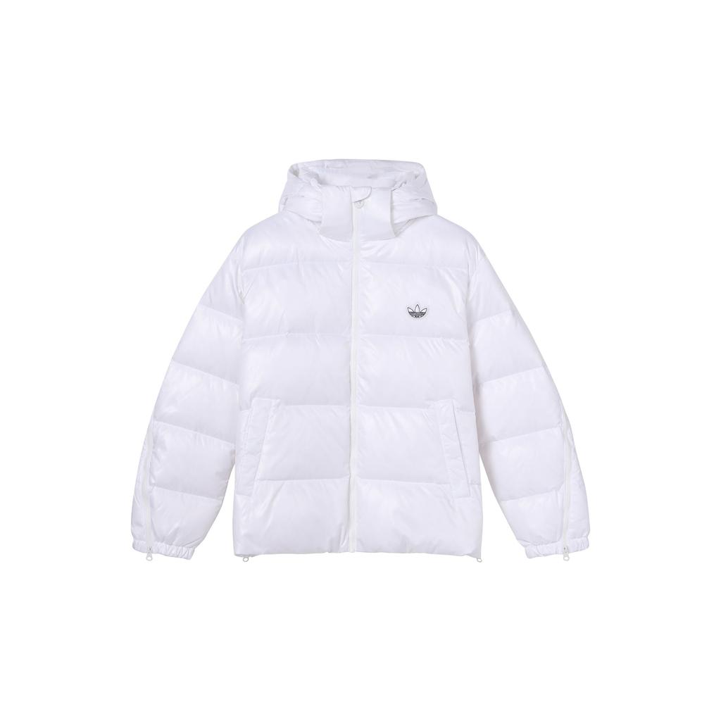 adidas Женская теплая короткая пуховая куртка Originals с логотипом Trefoil, застежкой-молнией и манжетами, белая, модель H36775