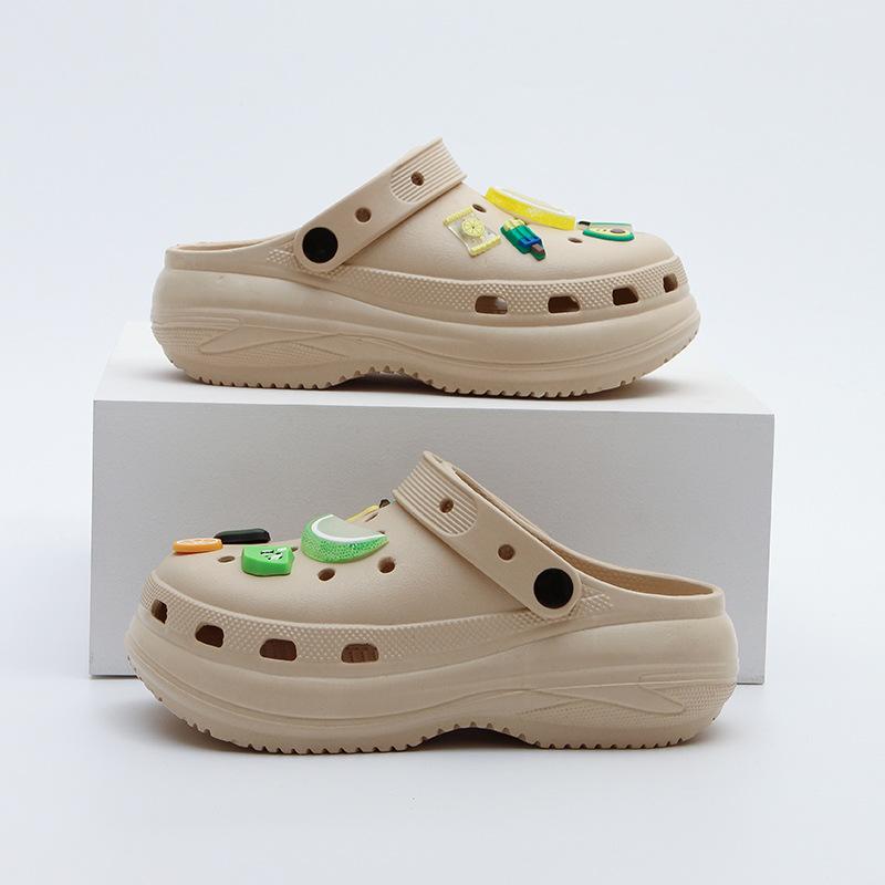 Женские сандалии на толстой подошве с отверстиями, новинка лета, увеличивающие рост, пляжные, для моря, сумка-голова, полушлепанцы женские