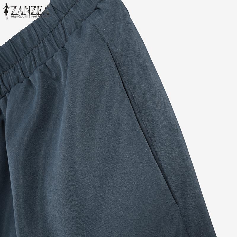 ZANZEA Женские рубашки с принтом и брюки, повседневные комплекты из двух частей