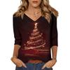 Women's Tops Three-quarter Sleeve Shirt V-neck Loose Casual Shirt Print T-shirt
