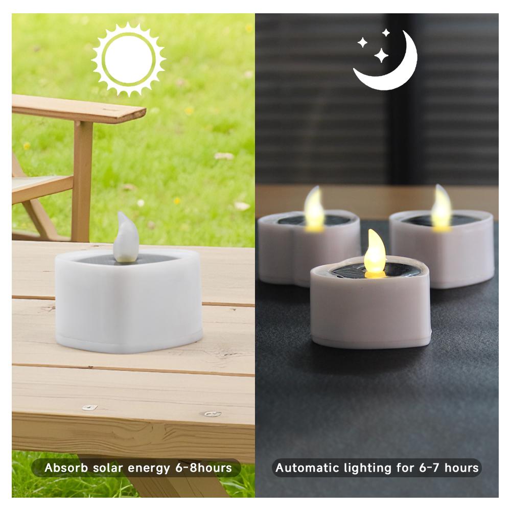 Solar Candle Light Flameless Solar Tea Light Festive Lamp Warm White Terrace Lamp Romantic Decorations for Valentine's Day