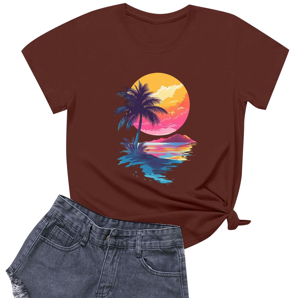 Женская повседневная футболка с круглым вырезом и короткими рукавами с принтом