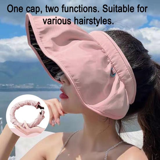 Women Sun Hat Empty Top Design Adjustable Fit Outdoor Wide Brim Sun Protection Hat Portable Roll-Up Hiking