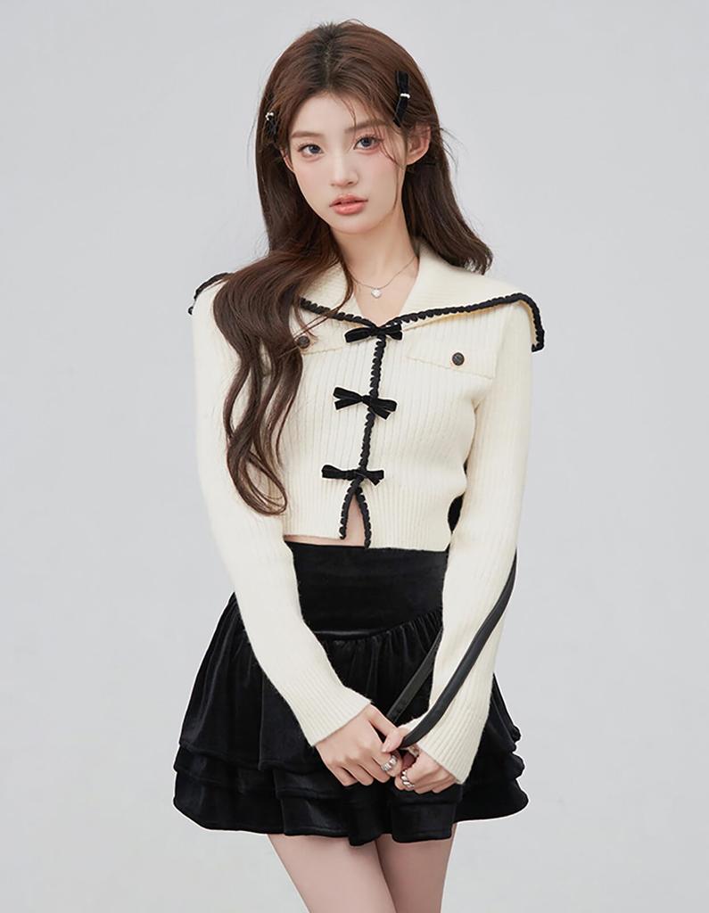 TOWYYO Длинный Большой Короткий Корейский Французский Бежевый Женский Кардиган, Рукав, Лента, V-образный вырез, Полосатый, Милый, Воротник, Длина, Мода, Весна/Осень, Стильный,