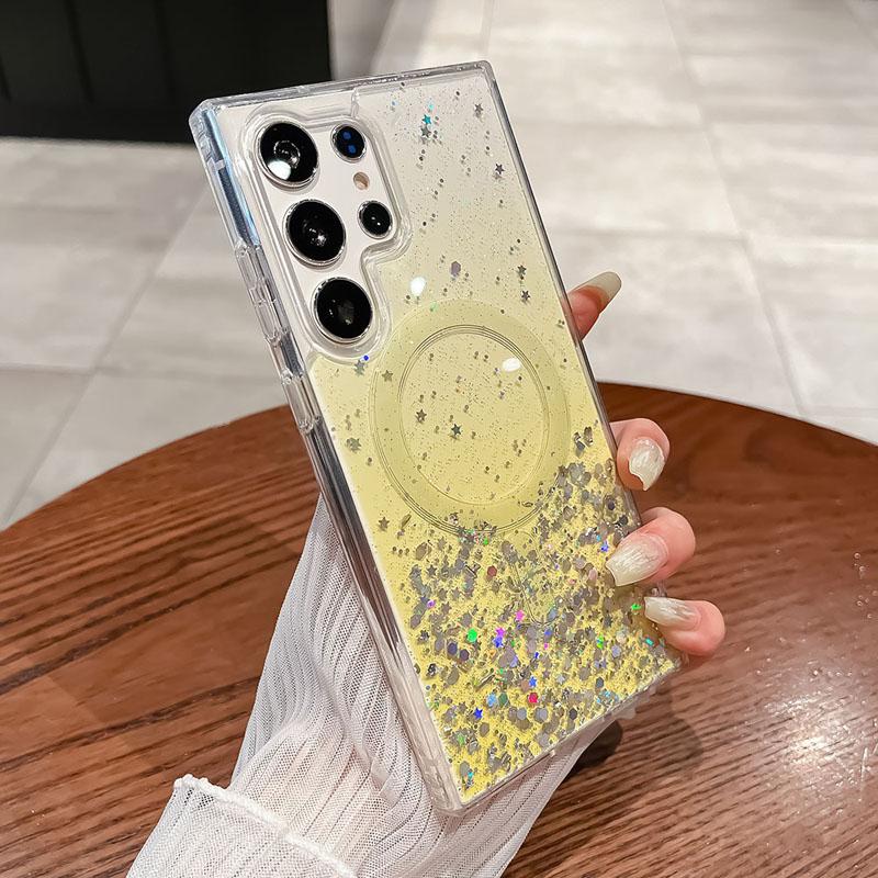 For Samsung Galaxy S24 S23 S22 Plus Ultra Bling Glitter Sequin Magsafe Magnetic Wireless Charging Phone Case Epoxy Soft Cover