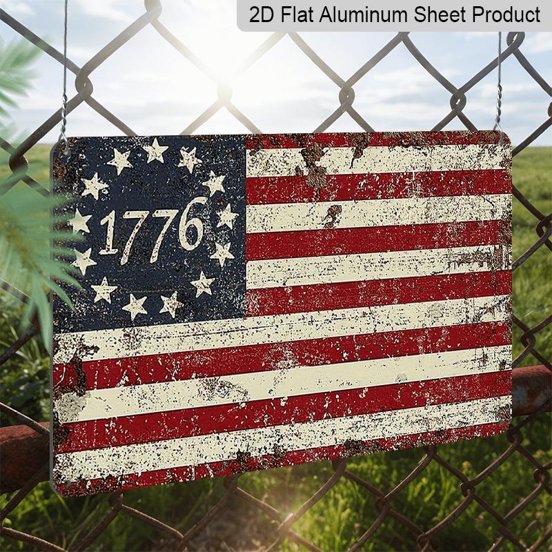 Металлическая табличка в стиле 2D Flat Americana, винтажный американский флаг с 13 звездами - Рустикальная алюминиевая настенная табличка для Дня независимости, Патриотического Четвертого июля