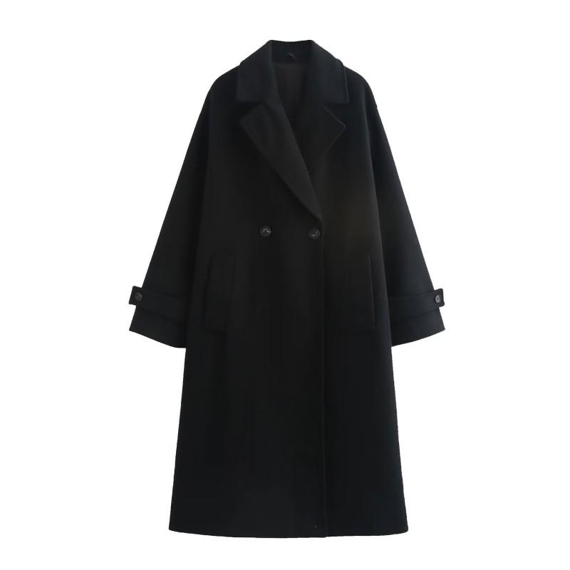 Womens Winter Wool Blend Oversized Trench Coat Longline Double-Breasted Loose Fit Outerwear