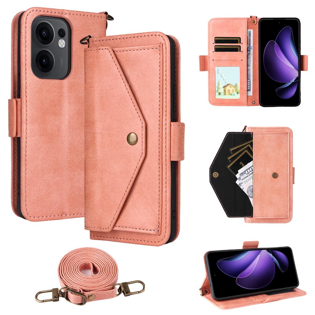 Для Oppo Reno13 F 5G Кожаный чехол Магнитная застежка Кошелек Подставка Чехол для телефона с ремешком через плечо