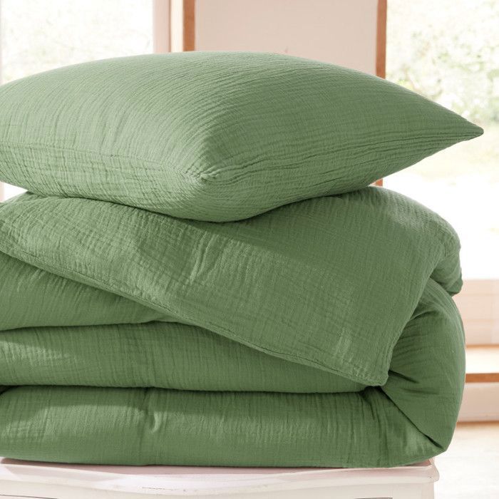 Parure de couette "Noah" Gaze de Coton 140 x 200 pour lit 1 place - Noah Olive
