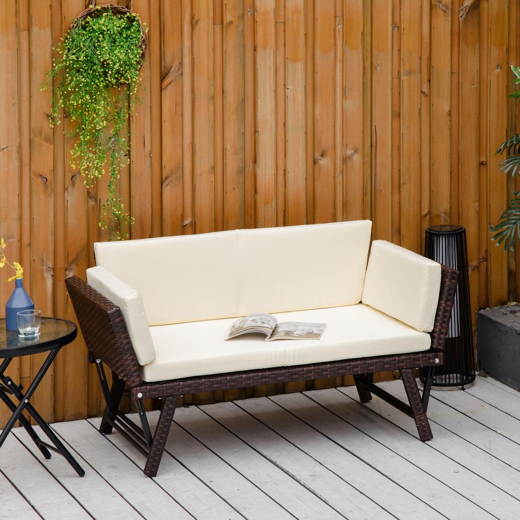 2-Seater 2-in-1 Rattan Convertible Sofa Daybed Brown
