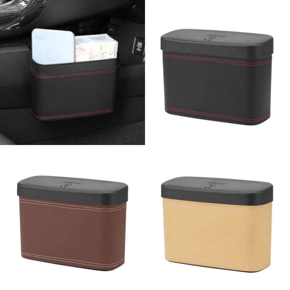 Waterproof Vehicle Trash Can PU Leather Hanging Storage Bin Car Press-down Storage Box  Car Storage
