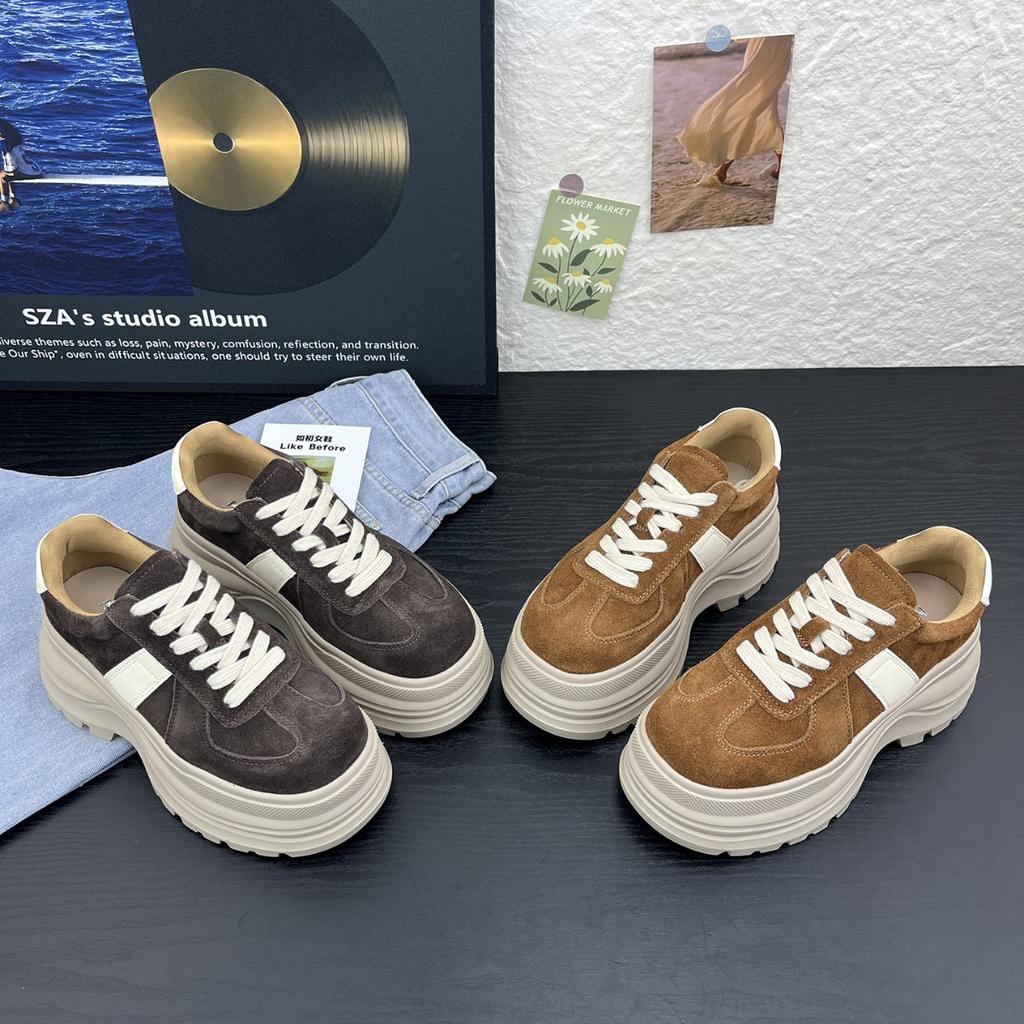 [Fanfuna] 2025 Autumn New Thick-soled Muffin Shoes Women's Versatile Small Height Increase Lace-up Fashion Sports