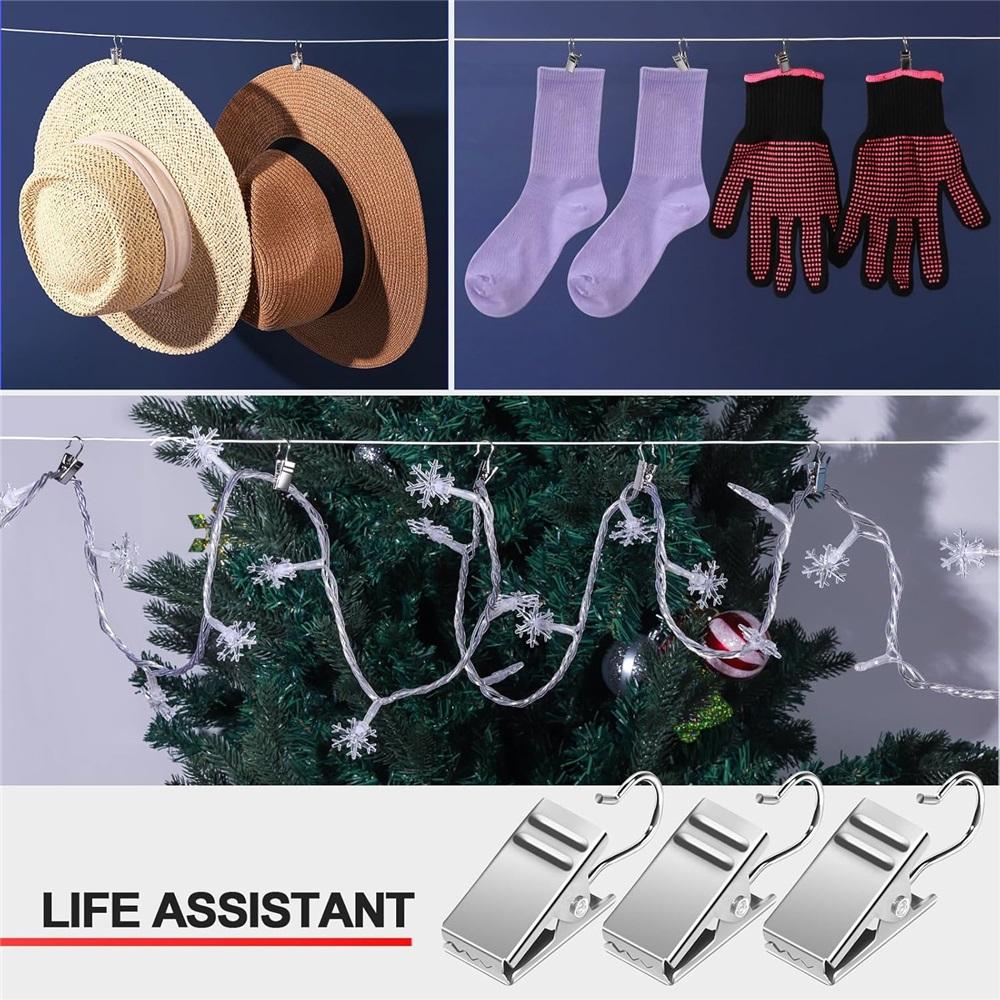 Small Curtain Clips for Hanging - 100 Black Outdoor Light Clip Hooks for Christmas Light Strings, Outdoor Hooks for Awning Patio