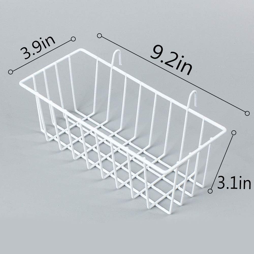 Wall Grid Panel Basket Display Shelf Storage Rack 9.2"x3.9"x3.1" Pack of 2 (White)