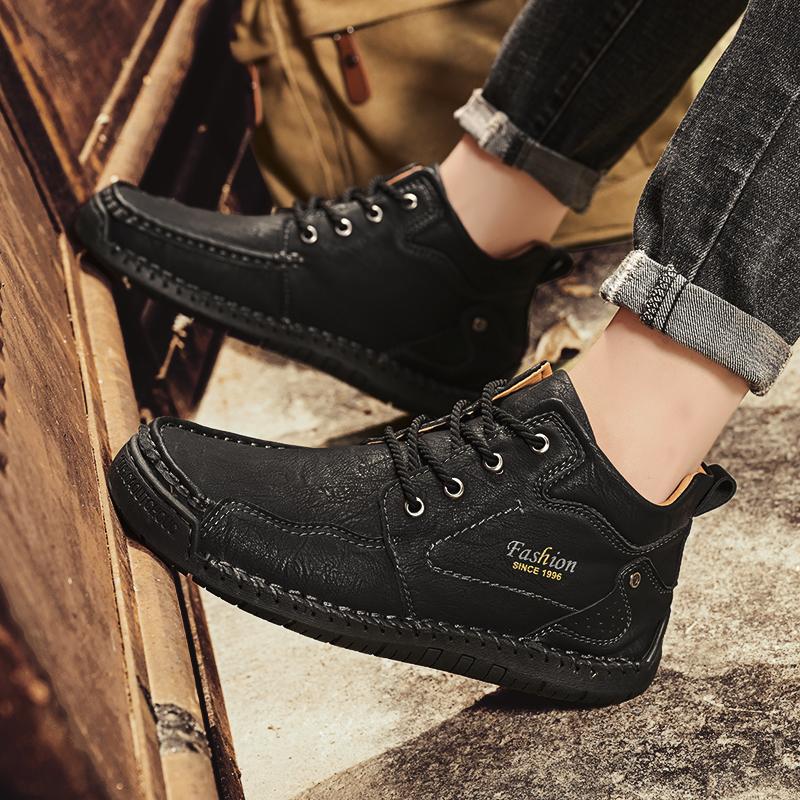 39-46 Мужская повседневная обувь среднего размера, уличная кожаная обувь, туфли большого размера на плоской подошве ручной работы
